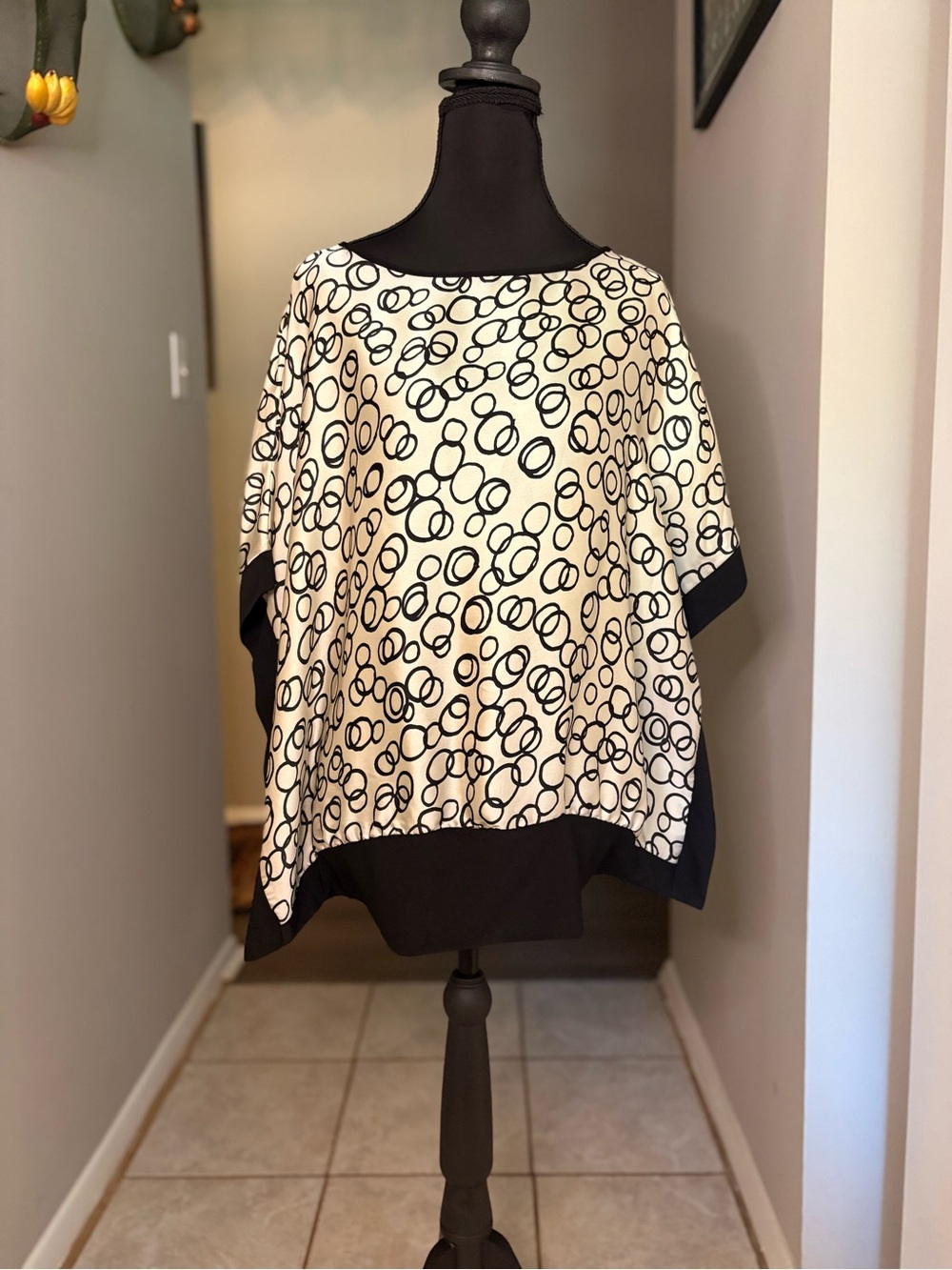 new directions Black and Cream Printed Poncho Tunic